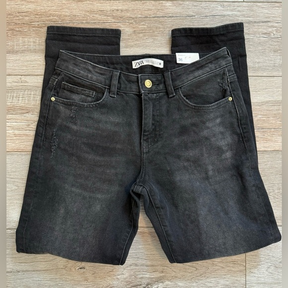 ZARA Womens Size 4 Relaxed Fit Black Distressed Jeans Low Rise Ankle Grunge Y2K - Picture 9 of 9
